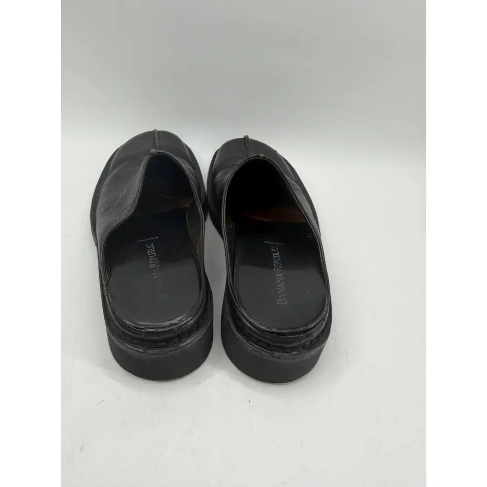 Banana Republic Black Leather Slide Mules Women's Italy Comfort Sandals - Picture 5 of 13